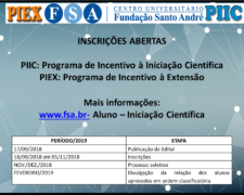 Programa Institucional de Incentivo à Iniciação Científica (PIIC/FSA) e Programa de Incentivo à Extensão (PIEX/FSA)