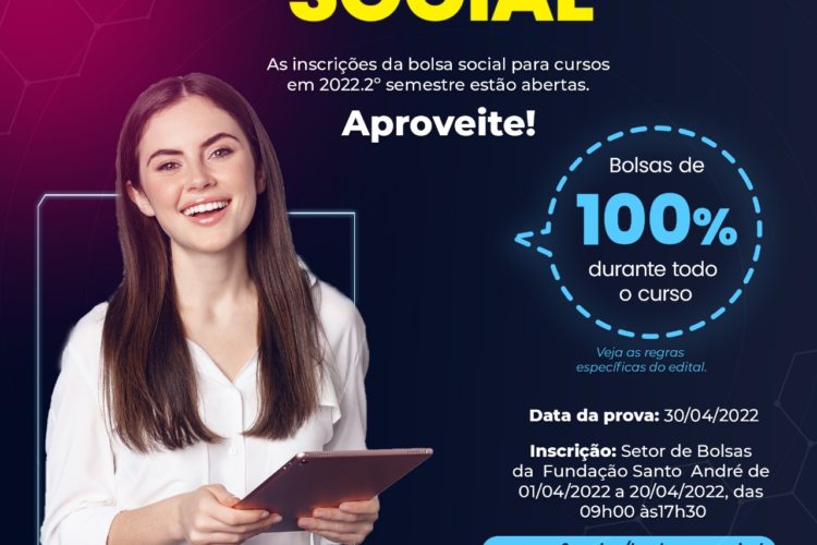 Inscrições abertas para o Processo Seletivo de Bolsas Sociais de 100%