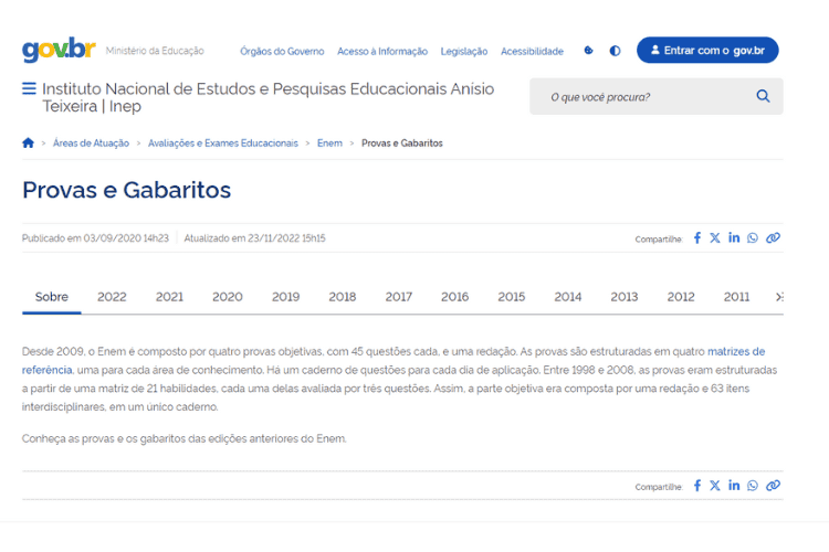 Acesse a seção de provas e gabaritos do Inep para ver o gabarito do ENEM 2023